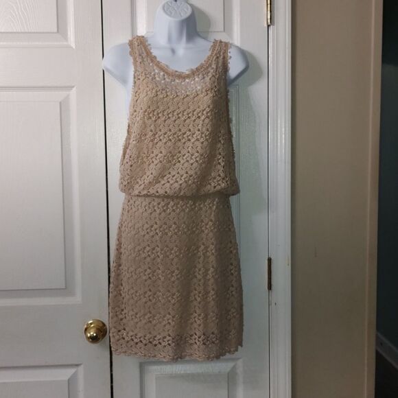 Free People   Tan Crochet  Dress  Sz S - Picture 1 of 8